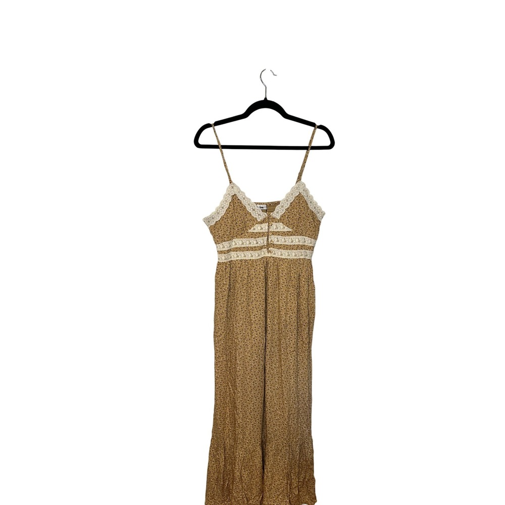 Floral Lace‎ Trim Maxi Dress Cottagecore Bohemian Summer Sundress in Loom Size L